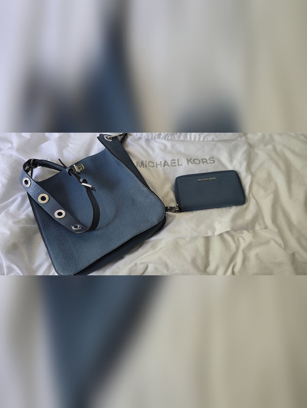 Michael Kors Blue Leather Shoulder Bag with Matching Wallet